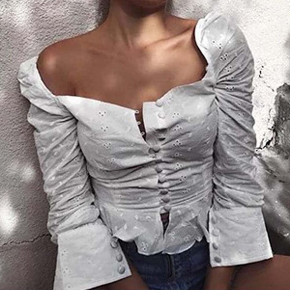 New White Eyelet Cotton Button 70's Inspired Top